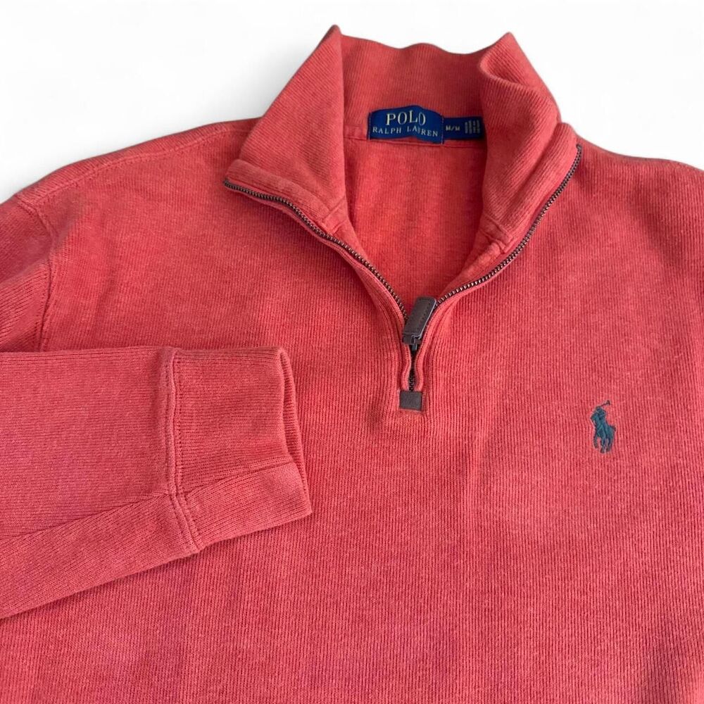 Polo Ralph Lauren Men's Quarter Zip Pullover Orange Cotton Sweater Size Medium